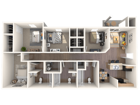Floor plan for 4 beds, 3 baths, 1550 sqft